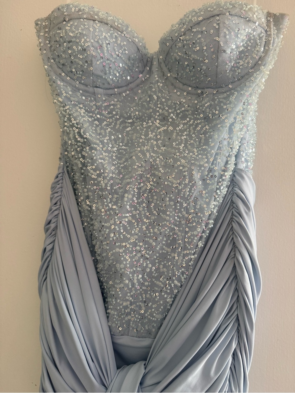 Strapless Sequin Bustier Dress in Light Blue